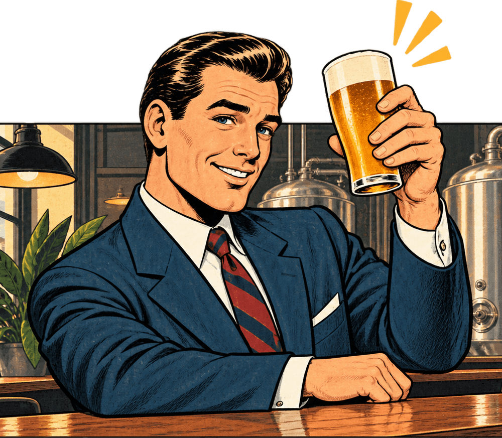 Retro illustration of a man raising a glass of beer at the bar
